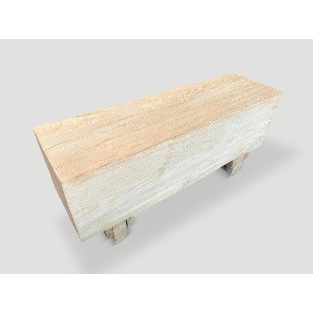 Contemporary Andrianna Shamaris Minimalist Bleached Teak Wood Log Style Bench For Sale - Image 3 of 5