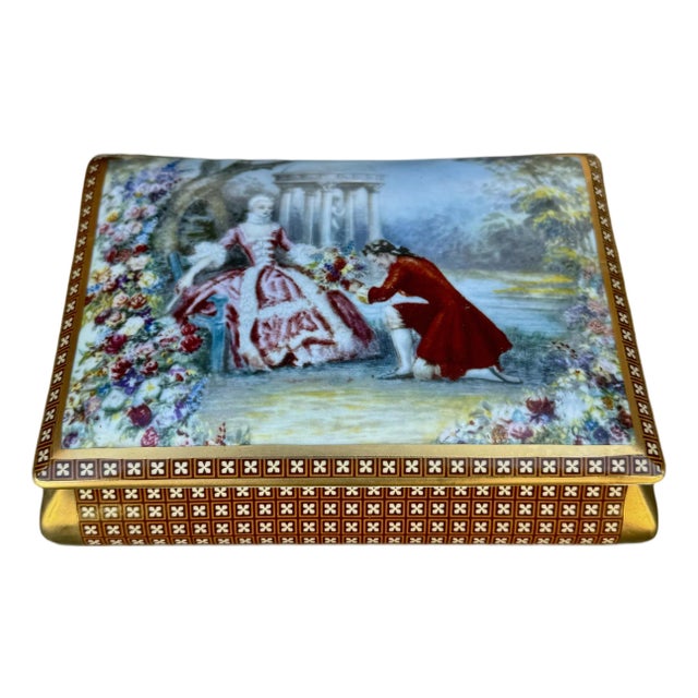 Vintage French Ceramic Hand Painted Porcelain Lidded Box For Sale