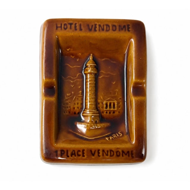 Vintage Hotel Vendome Paris Brown Ceramic Ashtray Catchall Dish France For Sale - Image 9 of 9