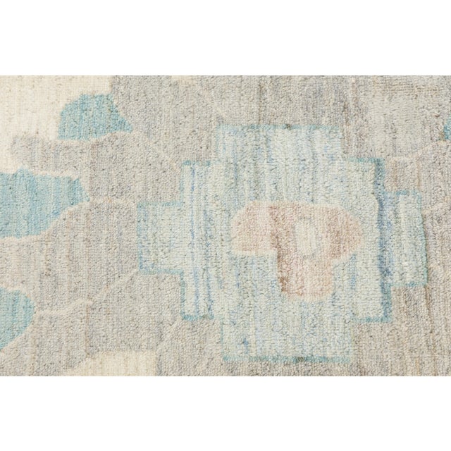 Modern Oushak Style Hand-Knotted Wool Area Rug in Neutral Beige & Soft Teal For Sale - Image 10 of 12