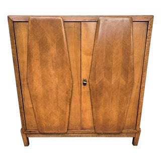 Mid-Century Italian Art Deco Style Walnut and Mirror Mosaic Bar Cabinet, 1950s For Sale
