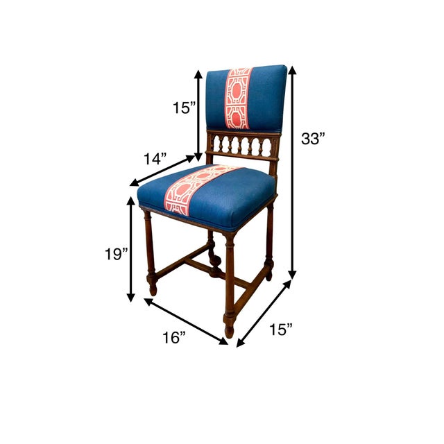 Gothic Early 20th Century Pair of Chairs Wood With Carving and New Custom Upholstery For Sale - Image 3 of 8