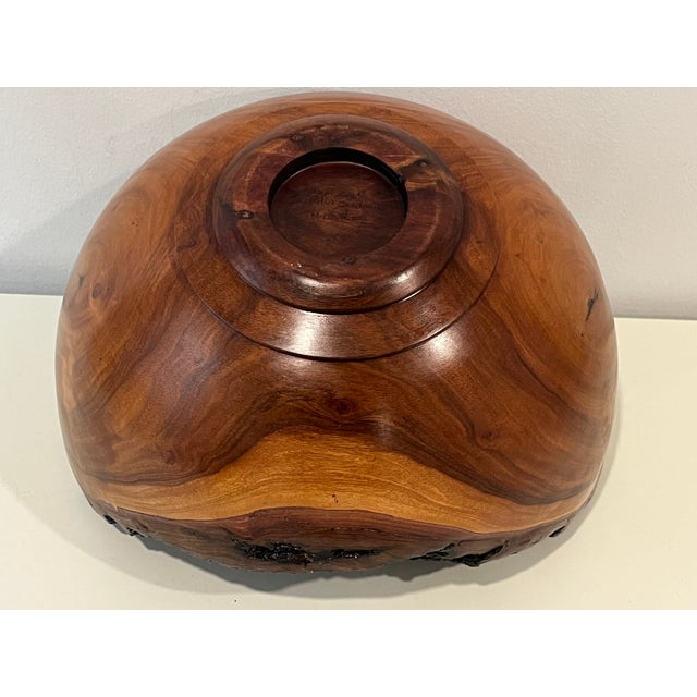 Natural Edge Milo Wood Centerpiece Bowl Hawaii 13"l X 8"h Signed For Sale - Image 9 of 9