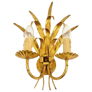 Sconce in Gilt Metal and Wheat Pattern, France, 1970s