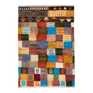 Modern Abstract Baluch Style Wool Rug - Vibrantly Colored Patchwork Checkerboard For Sale