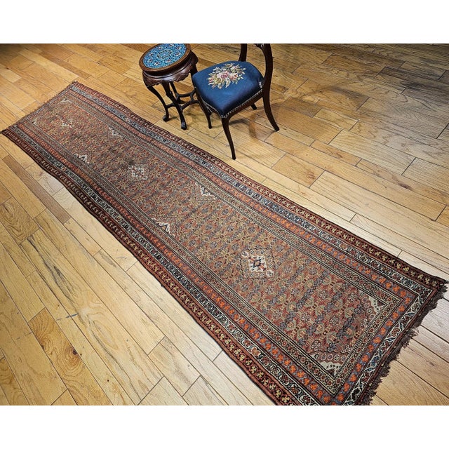 Late 19th Century Antique Persian Serab Camelhair Runner, Geometric Pattern, Wool, 1890s For Sale - Image 5 of 12