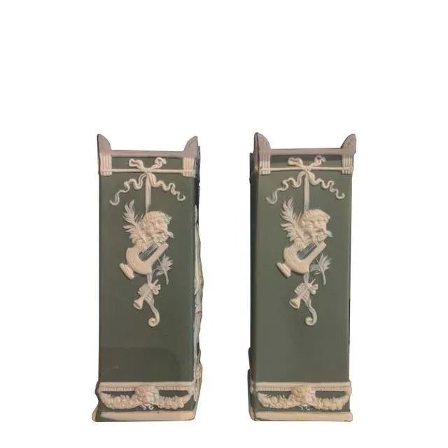 Neoclassical Vintage Sage Green Wedgwood Vases - a Pair For Sale - Image 3 of 6