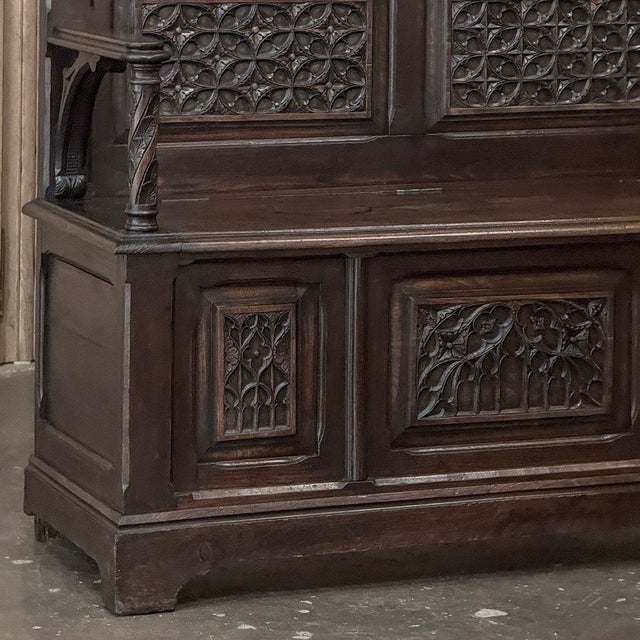 Wood 19th Century French Gothic Hall Bench With Trunk For Sale - Image 7 of 17