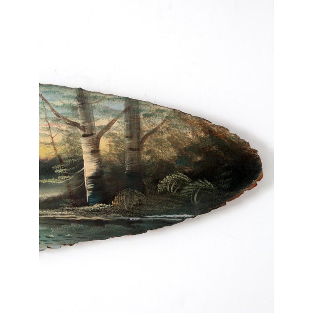 Vintage Hand Painted Landscape on Wood Slab Wall Decor For Sale - Image 6 of 11