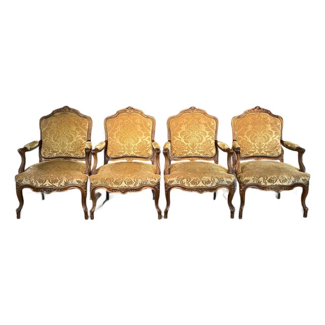 French Louis XV Carved Armchairs With Cut Velvet Mohair -Set of 4 For Sale
