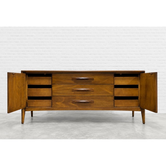 Broyhill Mid Century Modern Walnut Credenza | Long Dresser by Broyhill Premier, C. 1960's For Sale - Image 4 of 15