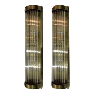 Vintage Art Deco Skyscraper Rod Ship Light Wall Sconces Fixture in Brass & Glass - a Pair For Sale