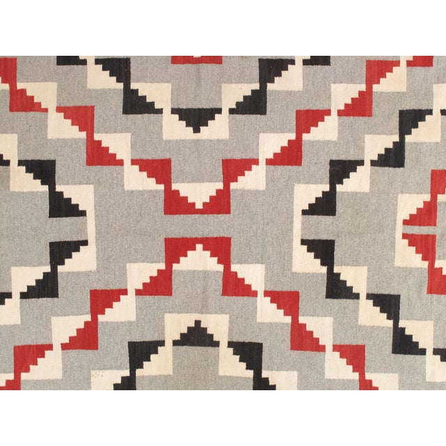 Antique Navajo Carpet, Folk Rug, Handmade Wool, Beige, Gray, Blood Orange For Sale - Image 16 of 17