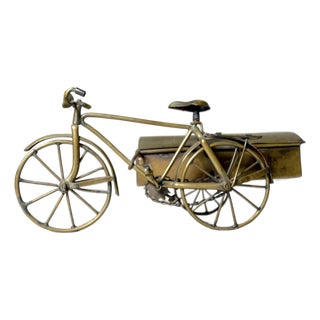 Handmade Antique Brass Bicycle Bike W/ Moving Parts & Side Car Trinket Box Jar For Sale