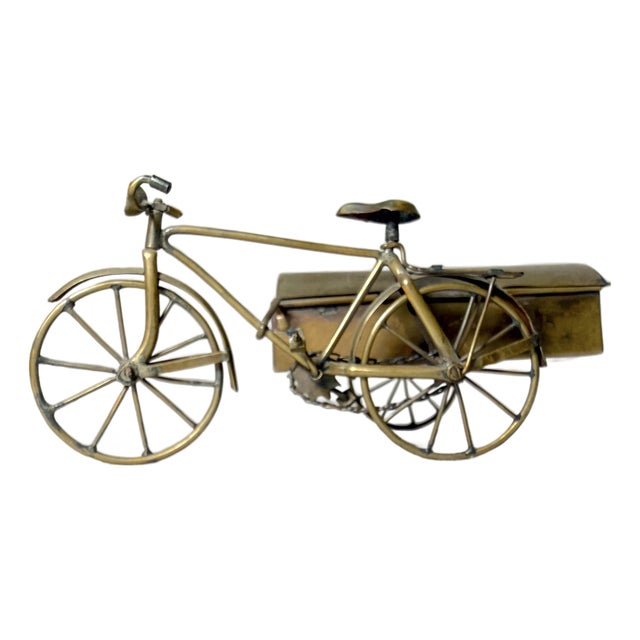 Handmade Antique Brass Bicycle Bike W/ Moving Parts & Side Car Trinket Box Jar For Sale