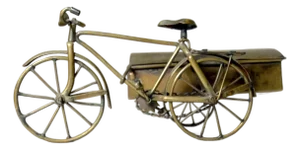 Handmade Antique Brass Bicycle Bike W/ Moving Parts & Side Car Trinket Box Jar