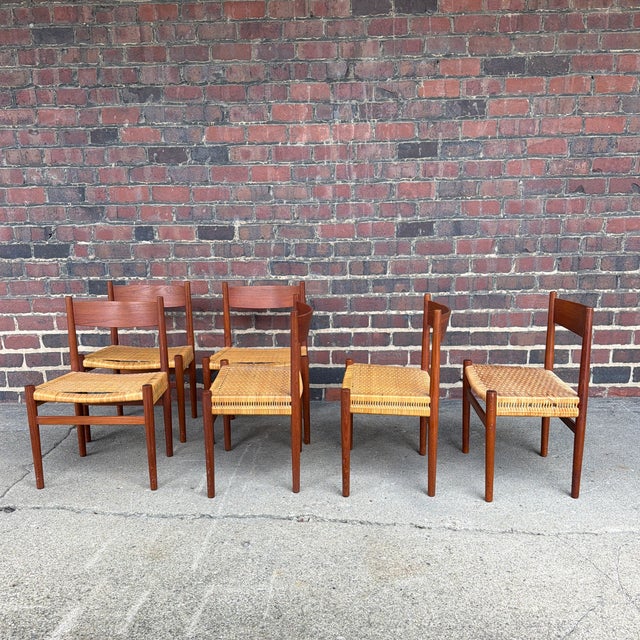 Hans Wegner Set of 6 Hans J. Wegner Ch-40 Teak Dining Chairs With Woven Cane Seats For Sale - Image 4 of 9