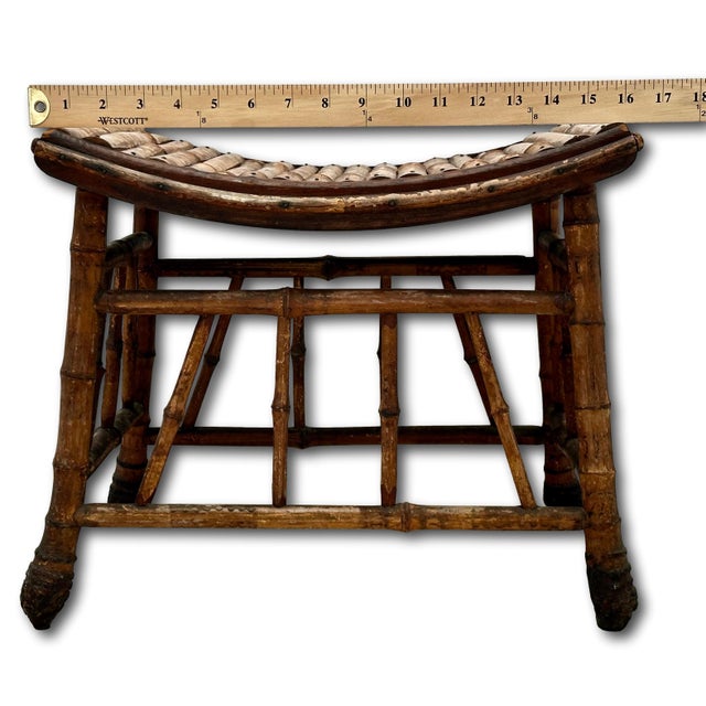 Excellent Hand Made Antique Oriental Revival Aesthetic Victorian Genuine Bamboo Footstool - Ottoman Circa 1880s For Sale - Image 17 of 18