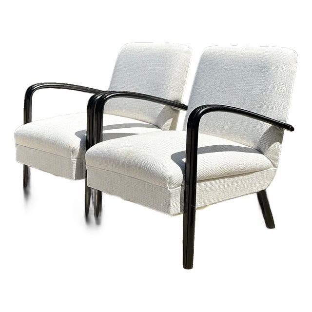 Vintage MCM Black Wood Lounge Chairs - Pair For Sale
