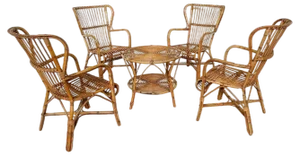Mid-Century Modern Rattan Table and Chairs, Italy, 1970s, Set of 5