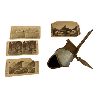 Antique Stereoscope Circa 1900s With 4 Underwood & Underwood Publishers Images For Sale