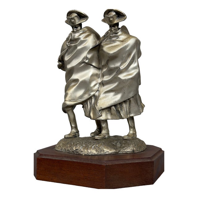 Silver-Plated Brass Sculpture of Carabinieri in the Storm by A. Berti, 1950s For Sale