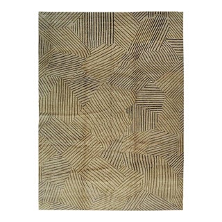 8x10 Brown Hand-Knotted Wool Striated Earthwork Classic Traditional Carpet Rug For Sale