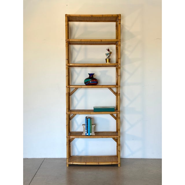 Mid-Century Modern Wicker and Bamboo Bookcase, 1970s For Sale - Image 3 of 11
