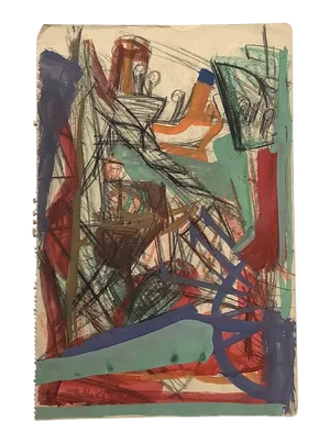 Mid 20th Century "Ship Yard" Abstract Expressionist Mixed-Media Painting by Josef Presser