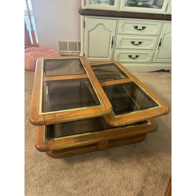1980s Articulating Oak & Smoked Glass Swivel Coffee Table For Sale - Image 4 of 7