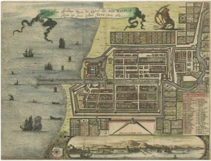 Map of Batavia and Castle on Java by Isaac De Lobel, 1669