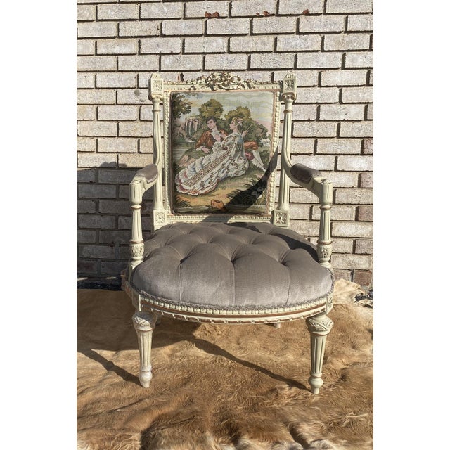 Louis XV French Style Settee, Empire Walnut Armchair For Sale - Image 10 of 10