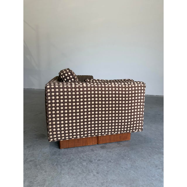 Wood Mid Century Modern Mod Circles Print Plinth Base Sofa For Sale - Image 7 of 11
