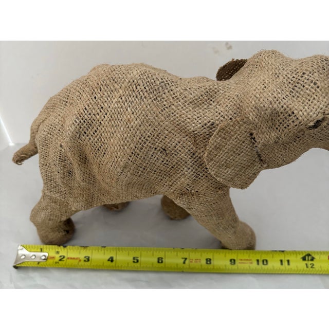 Vintage Handcrafted Burlap Elephant Sculpture | Bohemian Folk Art Safari Decor For Sale - Image 10 of 11