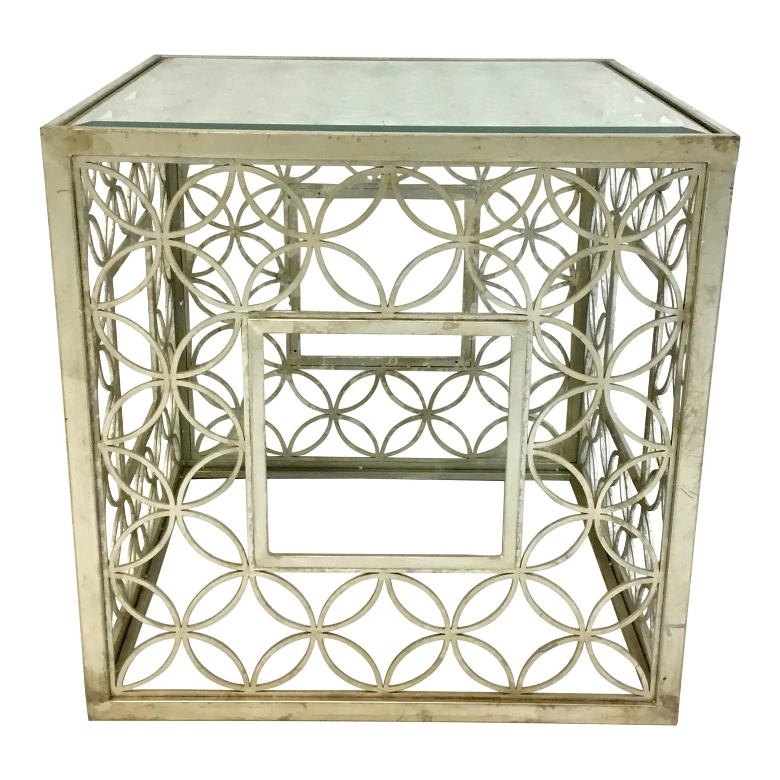 Regina Andrew Modern Silver Metal and Glass Geometric Side Table Chairish
