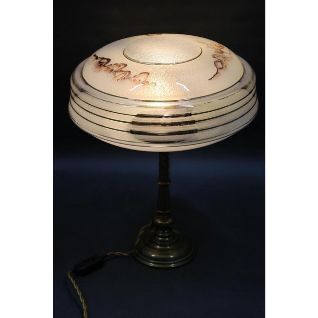 Restored Brass Table Lamp with Glass Shade, 1940s For Sale - Image 8 of 16
