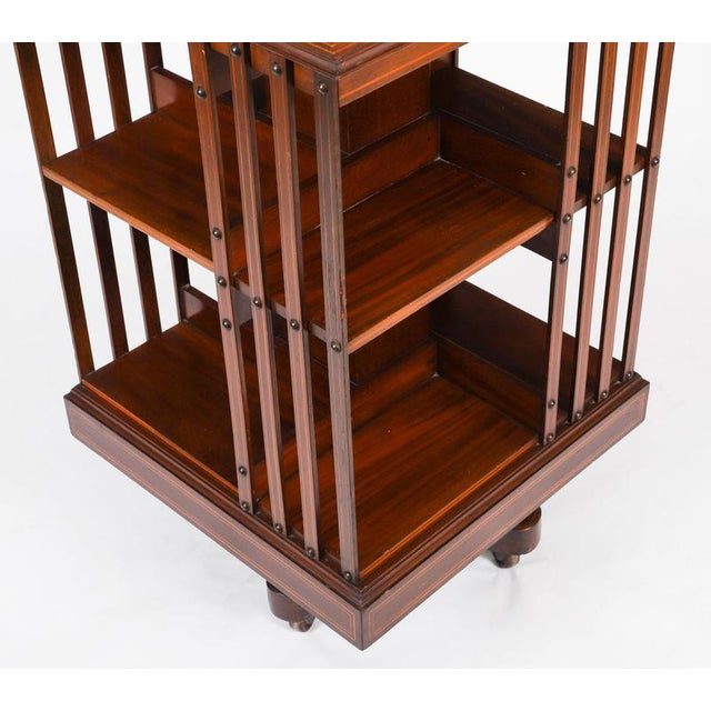 Wood Antique Edwardian Flame Mahogany Revolving Bookcase, Early 20th Century For Sale - Image 7 of 10