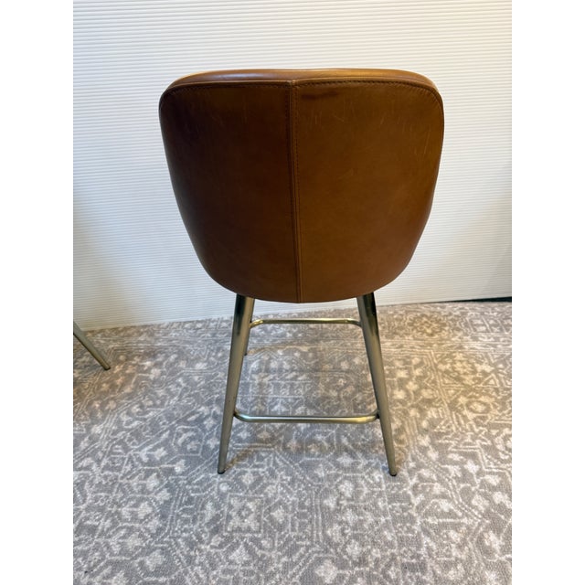 West Elm West Elm Mid Century Leather Swivel Counter Stool For Sale - Image 4 of 12