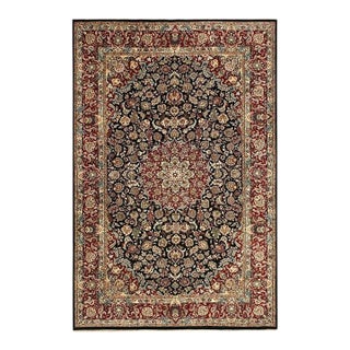 1940s Black Antique Floral Medallion Mashhad Khorassan Handknotted Wool Rug For Sale