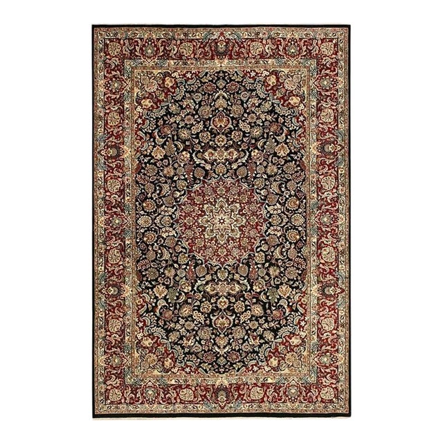 1940s Black Antique Floral Medallion Mashhad Khorassan Handknotted Wool Rug For Sale