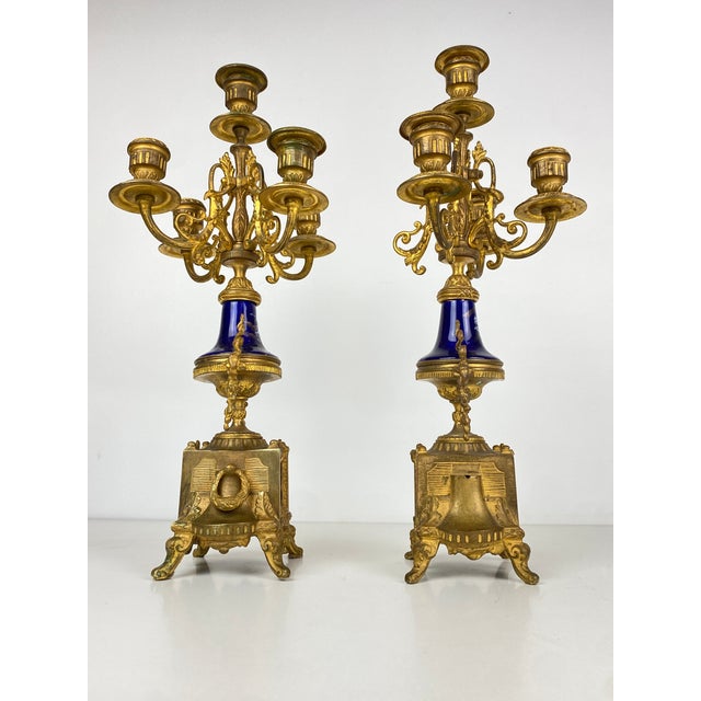 Hollywood Regency Gilt Bronze and Sèvres Porcelain Candleholders, Set of 2 For Sale - Image 3 of 13