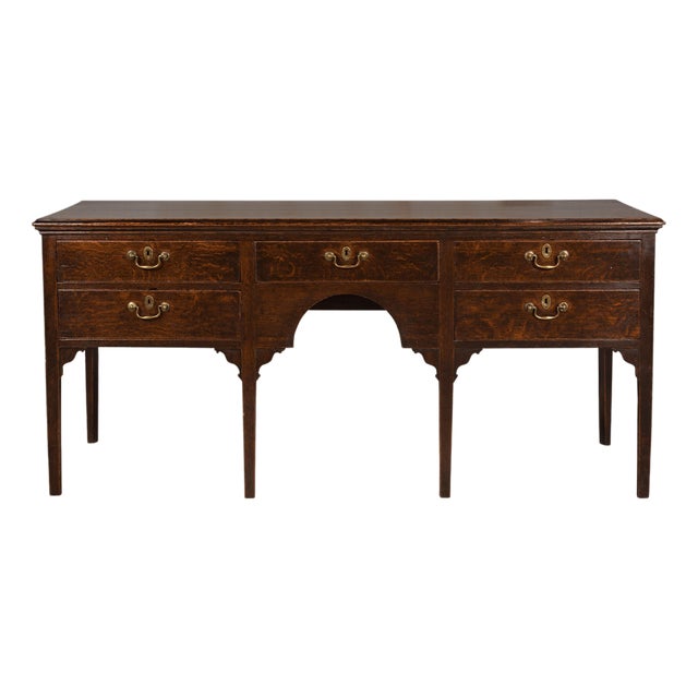 English 19th Century Oak Sideboard with Five Drawers and Carved Spandrels For Sale