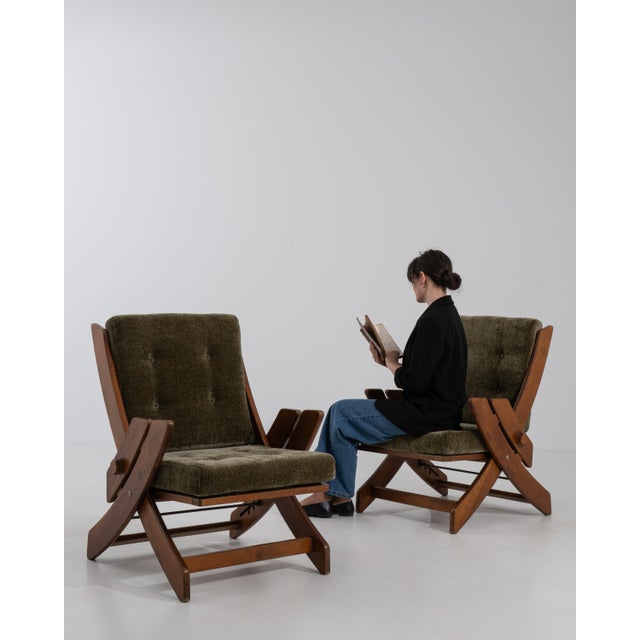 Pair Of Mid-Century Modern Lounge Armchairs With Adjustable Backs Green For Sale - Image 13 of 18