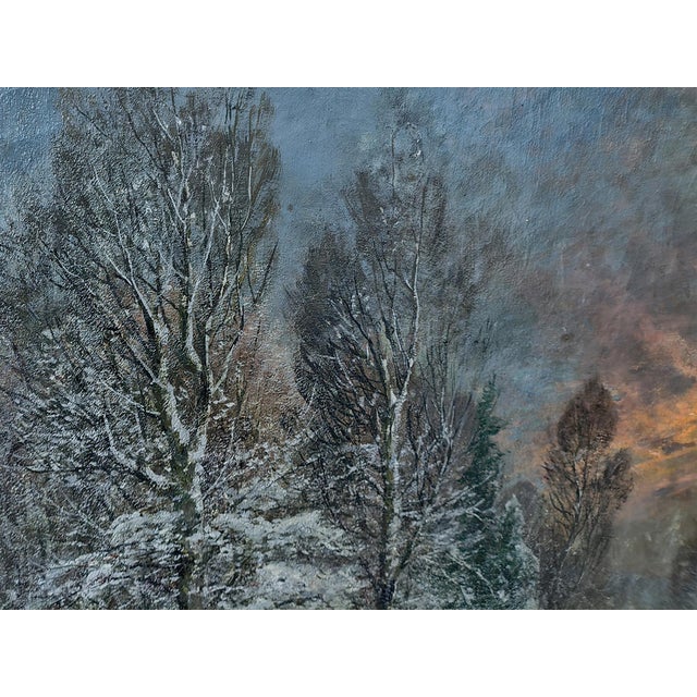 A. Gustav Schweitzer, Winter Night Landscape, Oil on Canvas For Sale - Image 5 of 16