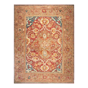 1880s Red Medallion Antique Persian Ziegler Sultanabad Rug 13' X 16'9" Handknotted Wool Carpet