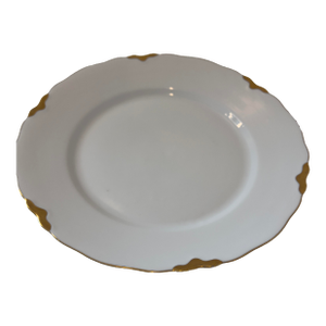 1930's H & C Heinrich Bavaria Scalloped Gold Trim White Porcelain Dinner Plate