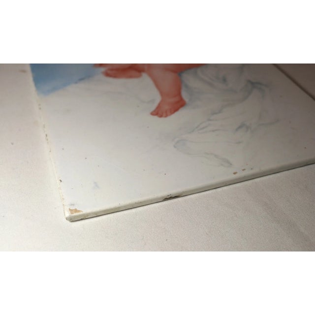 Blue Antique 19th Century Hand Painted Porcelain Tile Nude Baby Painting Figural 1800 For Sale - Image 8 of 10