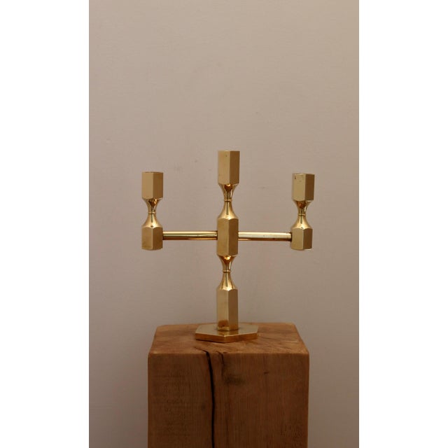 Gold Vintage Swedish Brass 3-Arm Candelabra from Gusum, 1970s For Sale - Image 8 of 8