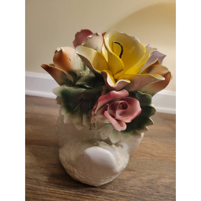 Cream Vintage Capodimonte Porcelain Swan Floral Centerpiece Made in Italy W/ Original Tag For Sale - Image 8 of 8