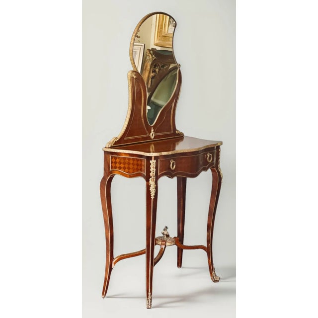 French Late 19th Century French Ormolu-Mounted Kingwood and Parquetry Vanity Dressing Table For Sale - Image 3 of 12